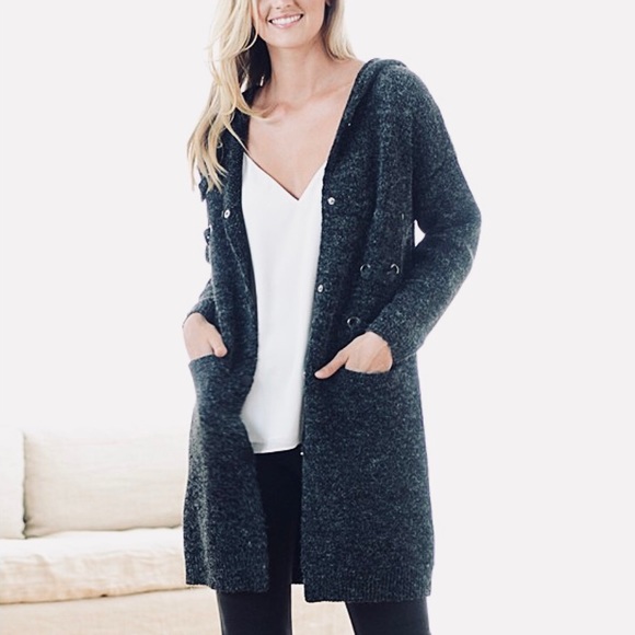 Clearance! Couture Charcoal Heather Grommet Hooded Cardigan - Picture 2 of 3